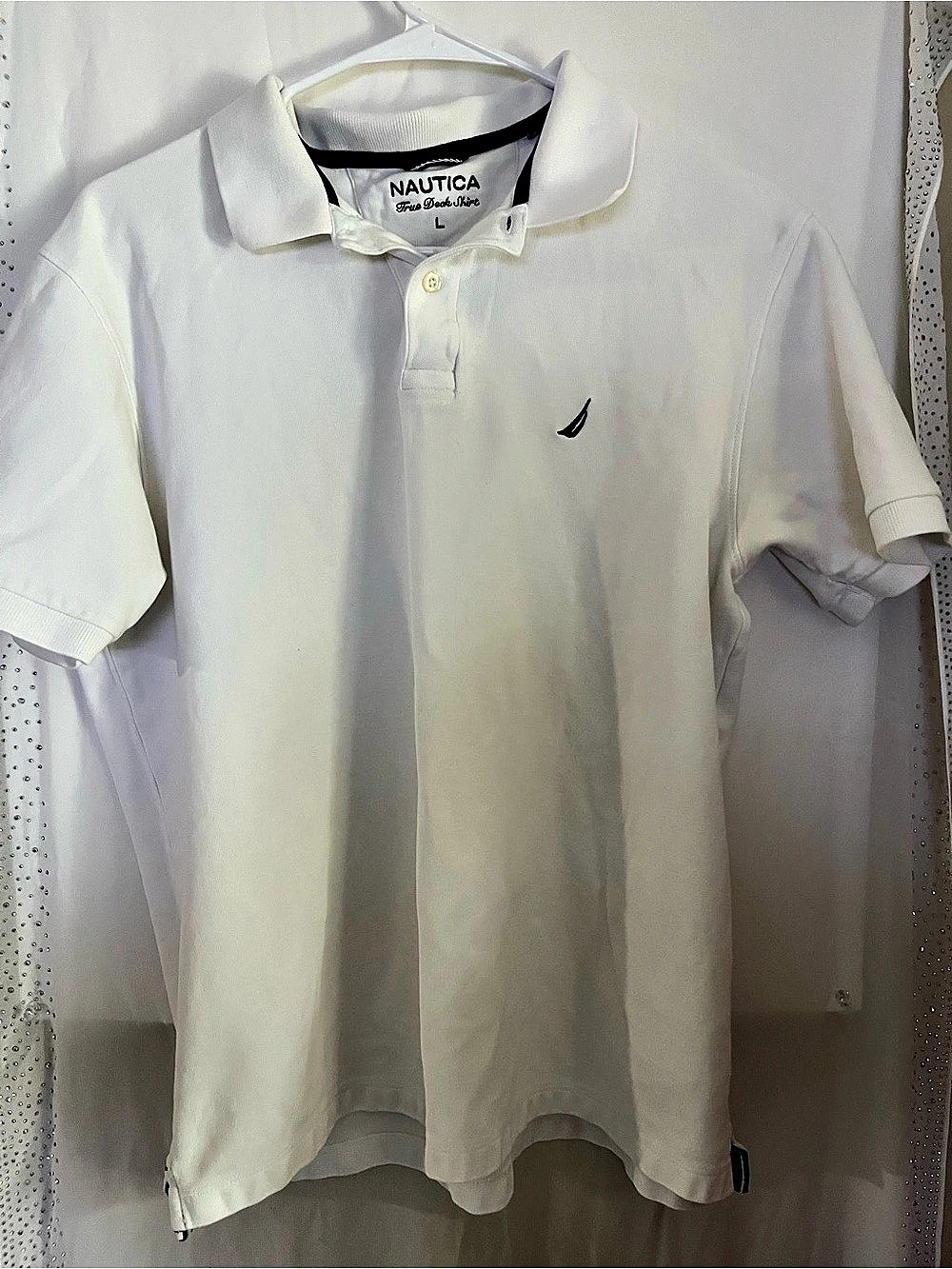 Nautica True Deck Shirt Polo Cotton White Large for Men